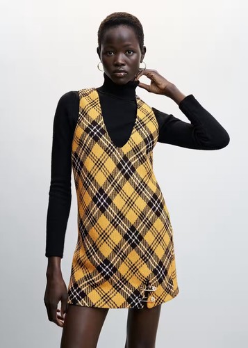 Abito Mango S giallo nuovo pinafore stile Versace