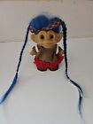 Vintage Troll Doll 3" Blue Braided Hair Amber Eyes Outfit & Shoes 1960s
