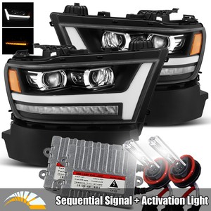 6000K HID/For 19-20 Ram 1500 DRL/Sequential Signal Black Projector Headlights