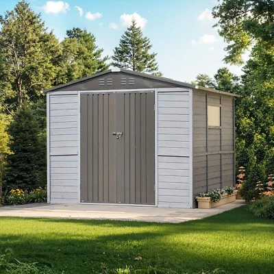 8*8FT Iron-Wood Combination Tool Shed with Double Doors for Garden Backyard - Image 1 of 4