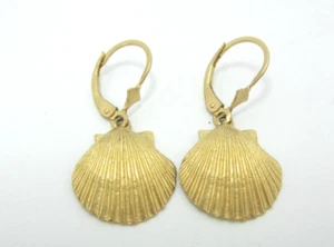 STUNNING 14K YELLOW GOLD 1-1/4" DROP/DANGLE SUMMER BEACH SEASHELL EARRINGS 4.1G - Picture 1 of 8