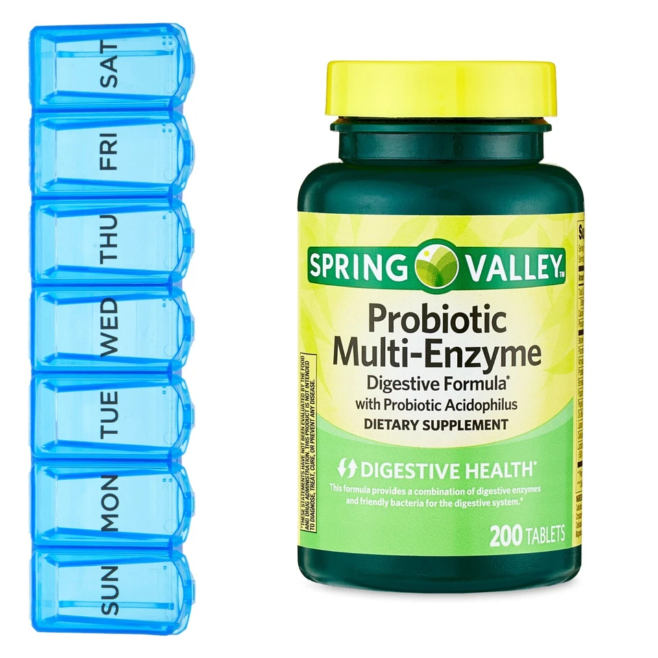 Tabletas de fórmula digestiva multienzimática probiótica - 200 quilates + organizador de píldoras - nuevas Foto 1 de 1