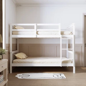 White Solid Pine Wood 3ft Single Double Bunk Bed Kids Children Sleeper Bed Frame - Picture 1 of 17