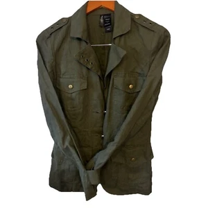 bisou bisou jacket Army Green 100% Linen Women's XS - Picture 1 of 11