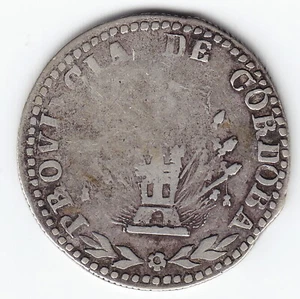 CORDOBA Argentina "PBOVINCIA de COBDOBA" 2 Reales 1846 KM25 Ag.750 1yr type RARE - Picture 1 of 2