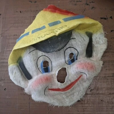 Máscara de disfraz de tela vintage de Walt Disney Pinocho Halloween - ¡difícil de encontrar escasa!  Foto 1 de 4