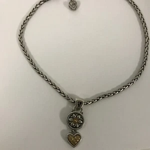 Brighton Necklace Choker Two Tone Silver Reversible Pendant Wheat Chain 17" - Picture 1 of 6