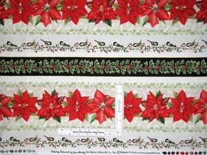 Christmas Fabric Poinsettia Stripe Holiday Botanical Cotton Henry Glass Yard - Picture 1 of 2