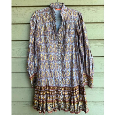 Vestido feminino Oliphant Índia pequeno dourado metálico estampa paisley algodão seda boho - Imagem 1 de 4