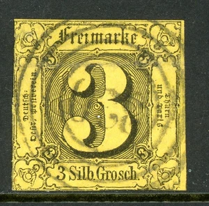 Germany States 1852 Thurn & Taxis North Dist 3 sgr Yellow Sc #7 VFU O643 - Picture 1 of 6