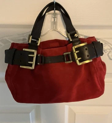 DKNY Red Suede Small Purse With Four Buckles, All Leather - Image 1 of 4