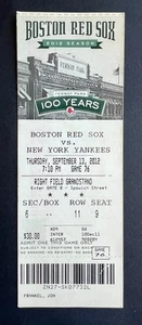 2012 New York Yankees vs Boston Red Sox Ticket Stub 13.09.12 - Bild 1 von 1
