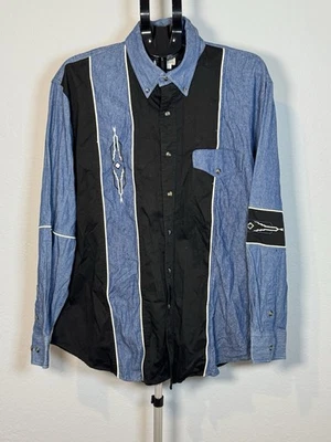 Express Riders Western Shirt XL Black Denim Two Tone Snap Front Southwestern - Image 1 of 3
