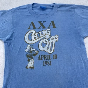 Vintage 1981 Lambda Chi Alpha Chug Off Shirt Mens XXS Greek Fraternity Beer 80s - Picture 1 of 9
