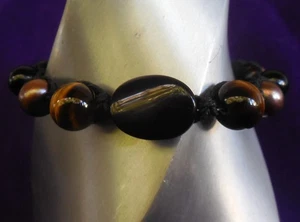 Onyx Black Hemp Bracelet Anklet Adjustable Jewelry Tigers Eye Stone Beads Pearls - Picture 1 of 7