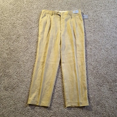Pantalones de vestir Allen Solly para hombre 38(36)x30 lino amarillo plisado Italia Foto 1 de 4