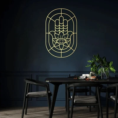 Arte de pared de metal Hamsa, decoración de pared de mano Hamsa, arte de pared de mano de Fátima, mal de ojo Foto 1 de 4