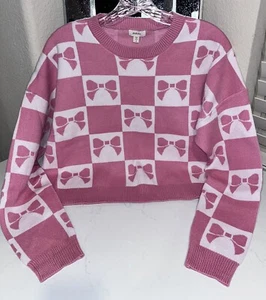 1-DEBUT PINK BOW LONG SLEEVES SWEATER IN SIZES: XS,S,M,L - Picture 1 of 7