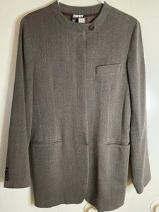 DKNY 10 34” Tunic Blazer Made In Italy 100% Wool Pockets Hidden Buttons Modest - Picture 1 of 7