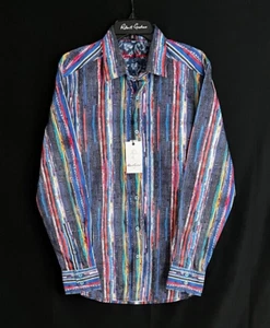 Robert Graham BAJA multicolore a righe $ 198 Medium nuovo con etichette vestibilità classica SPEDIZIONE GRATUITA - Foto 1 di 6