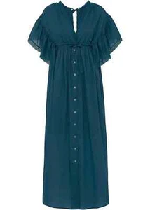 Maxikleid mit V-Ausschnitt Gr. 38 Blaupetrol Damen Maxi Freizeit-Kleid Neu* - Bild 1 von 1