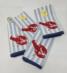 Cypress Home White Red Blue Lobster & Crab Fete Set of 4 Napkins " 100% Cotton - Picture 1 of 6