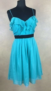 Watters #3860 Aqua Cotton SIlk Dress Black Belt Prom Bridesmaid 8 Ret $300 Nwt - Picture 1 of 12