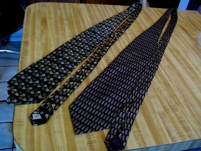 2 corbatas Louis Roth 100 % seda; azul/bronceado y caqui/bronceado abstracto-patrones decorativos; 4"; T21 Foto 1 de 4