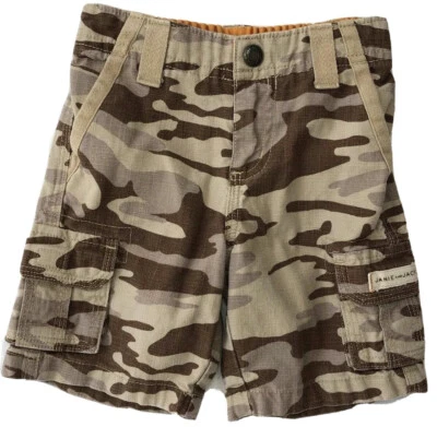 Janie and Jack Baby Boys 6-12 Months Khaki Camo Cargo Shorts Elastic Waist - Image 1 of 4