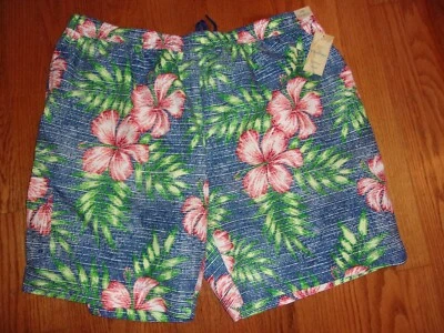 NWT Caribbean Big & Tall Blue Multicolor Tropical Swimwear Trunks 3XB - Image 1 of 2