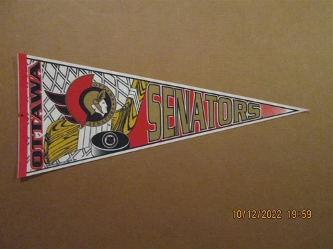 NHL Ottawa Senators Vintage Circa 1994 Stick & Puck Team Logo Hockey Pennant Cover