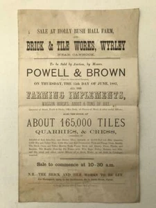 Rare 1882 Auction Catalogue Brick & Tile Works Wyrley Nr Cannock Staffordshire - Picture 1 of 2