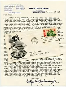 1969 Ersttagsausgabe Fußball Briefmarke signiert Brief Senator Ralph Yarborough Texas - Bild 1 von 3