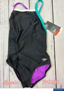 Speedo: Girls One Piece Solid Propel Back One Piece Black Swimsuit Sz 14 Speedo - Picture 1 of 6