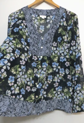 Camisa J. Jill Mujer XL Multicolor Floral Abotonada TRANSPARENTE Manga Larga Clásica Foto 1 de 4