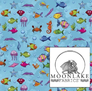 Sea Life Ocean Creatures Fabric 100% Cotton 130gsm Poplin **Exclusive** - Picture 1 of 2