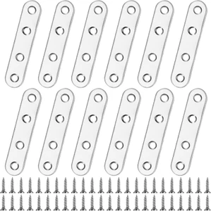 Soportes rectos de placa plana de 12 piezas, placas de reparación soportes planos de acero inoxidable - Imagen 1 de 11