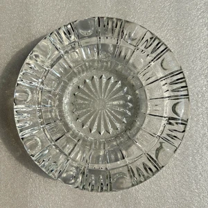 Vintage Ashtray Heavy Round Crystal Clear Cut Glass Cigarette 6" Inch 4 Dimples - Picture 1 of 8