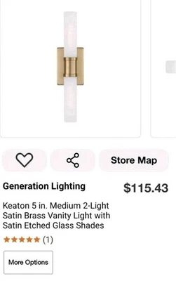 Generation Lighting Keaton Medium 2-Light Satin Brass Vanity Eched Shades NEW