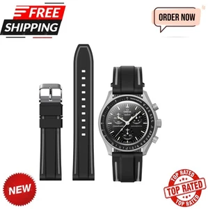 Black Band for Moonswatch Watch, Soft Silicone Strap for Omega X Swatch - Picture 1 of 7