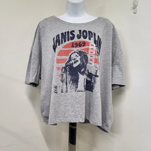NUOVO Old Navy Janis Joplin TShirt donna taglia XXL cultura pop grafica crop tee grigio  - Foto 1 di 9