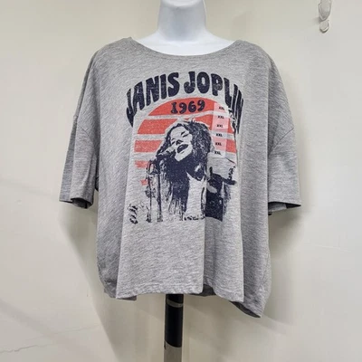 NEW Old Navy Janis Joplin TShirt Womans Sz XXL Pop Culture Graphic CropTee Gray  - Image 1 of 4