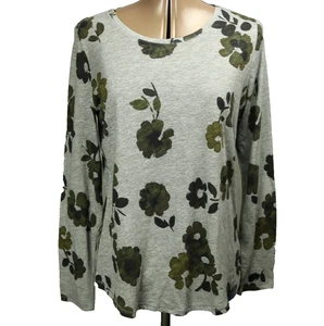 Sonoma The Everyday Tee Floral Long Sleeve Cotton Blend Round Neck Gray Green M - Picture 1 of 24