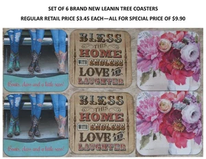 LEANIN TREE Set of 6 Coasters~Cork Backing~Each 3.75x3.75"~Western, Home, Floral - Picture 1 of 1