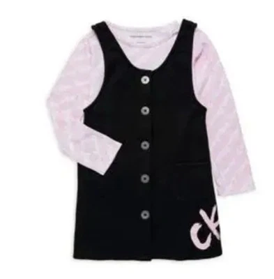Calvin Klein Conjunto Vaqueros Vestido Negro con Mangas Rosa Claro Talla 4T Niña Foto 1 de 4