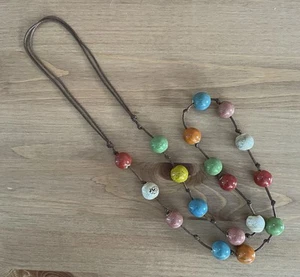 Multicoloured Chunky Glass Beaded Necklace Cord Costume Jewellery Boho Style - Picture 1 of 6