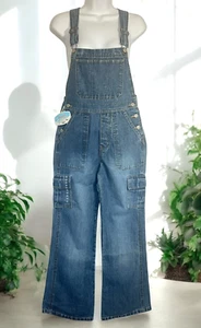 New Y2K Old Navy Cargo Overalls Girls Sz 14 Denim Flare 30 x 28 Rockabilly 2003 - Picture 1 of 12