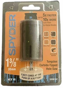SPYDER 1-3/8 INCH 35mm TUNGSTEN CARBIDE TIPPED HOLE SAW HEX 10 600013P, NEW - Picture 1 of 3