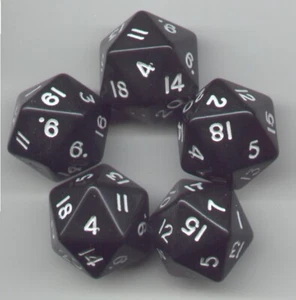 RPG Dice Set of 5 D20 - Opaque Black - Picture 1 of 1