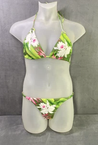 Cia Maritima Bikini Brazilian 2-pc Size S Pink Green Tropical Floral Rings - Picture 1 of 16